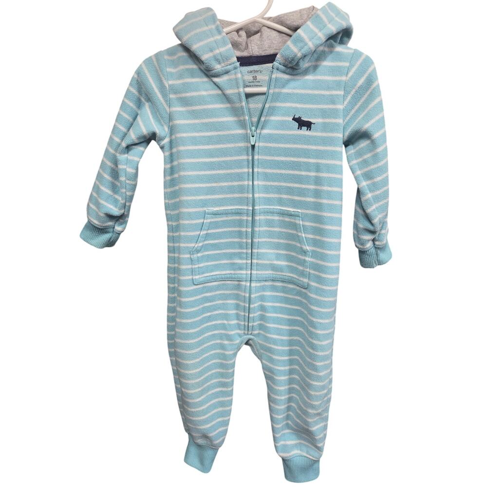 Blue Striped Hooded Jumpsuit - Carter's - 18mo